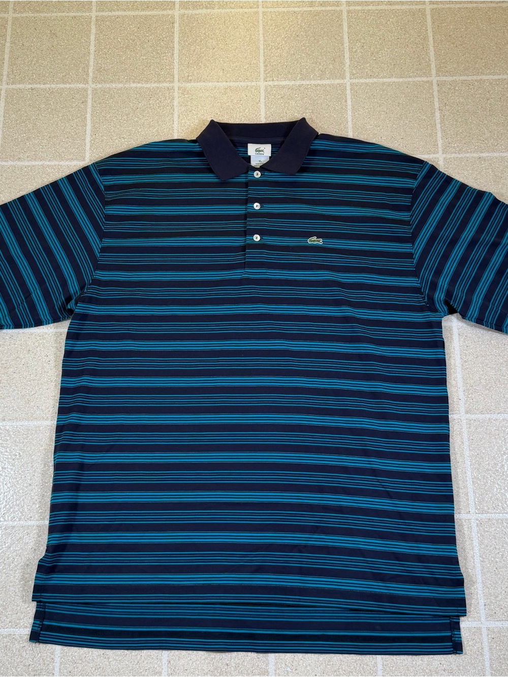 Lacoste Short Sleeve Blue Stripped Polo Shirt Size XL